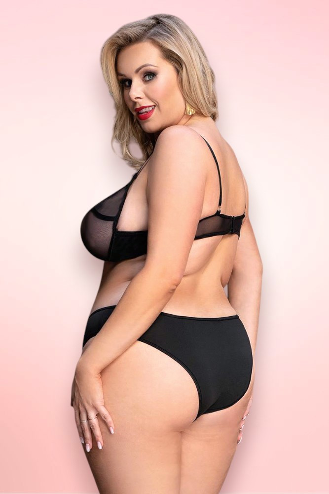 Eden Black Mesh Plus Size Bra and Panty Set