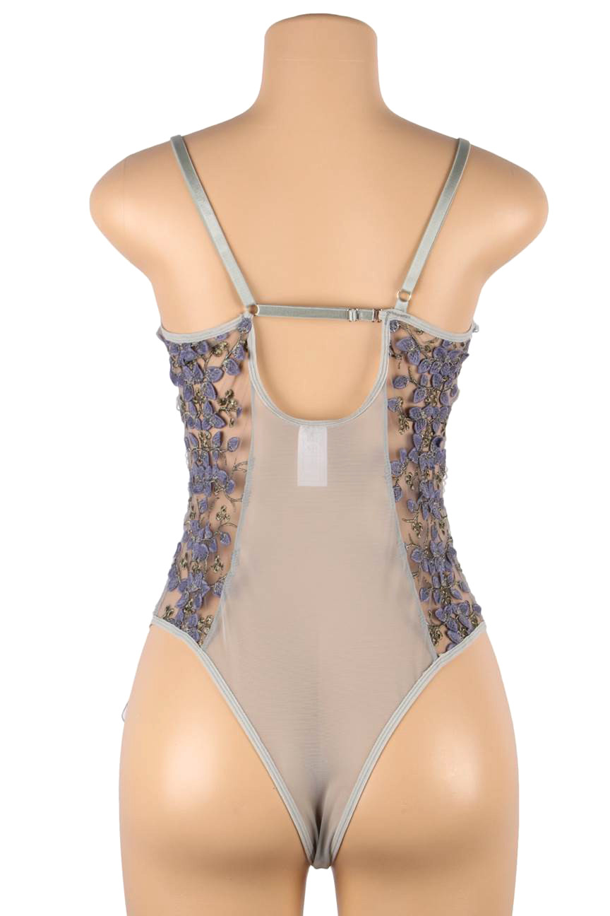 Eden Gray Butterfly Embroidered Sheer Teddy