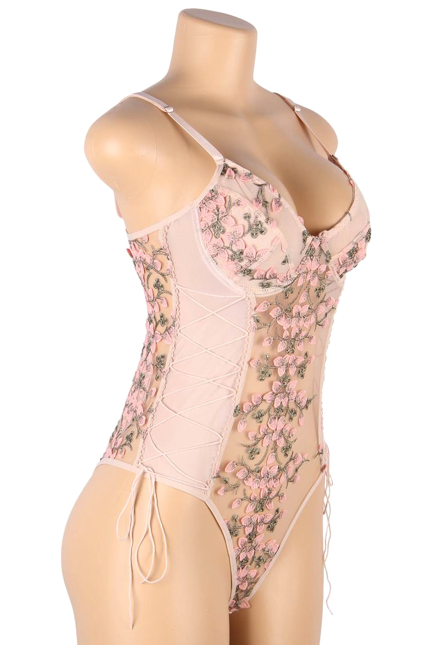 Eden Pink Butterfly Embroidered Sheer Teddy