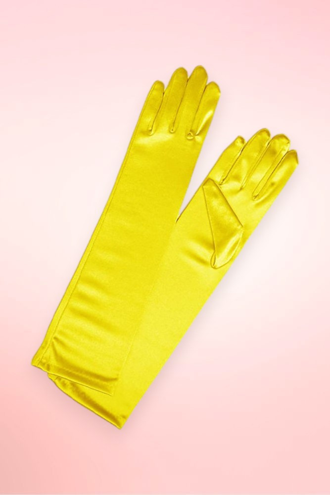 Yellow Satin Opera Long Gloves 14 inches