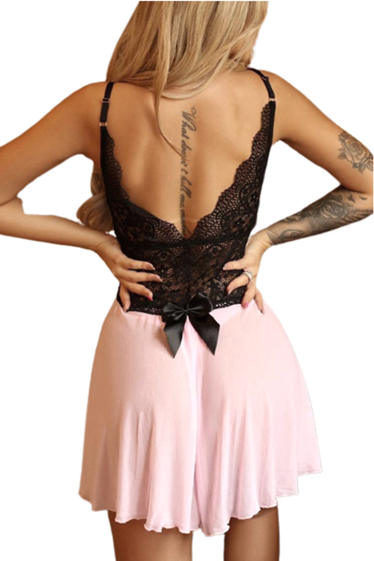 Heidi Pink Black Lace Halter Empire Waist Babydoll Plus Size