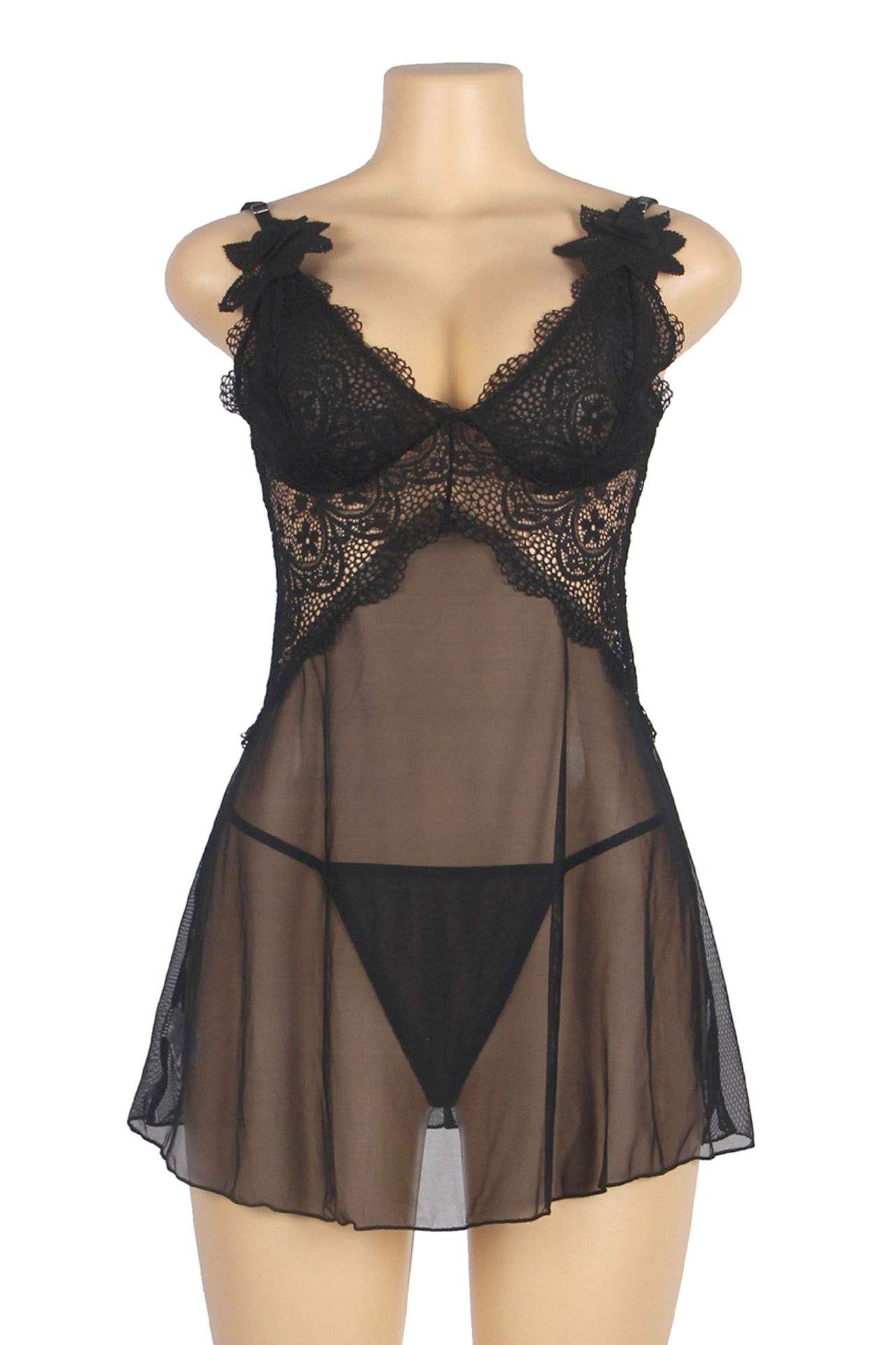 Heidi Black Lace Halter Empire Waist Babydoll Plus Size