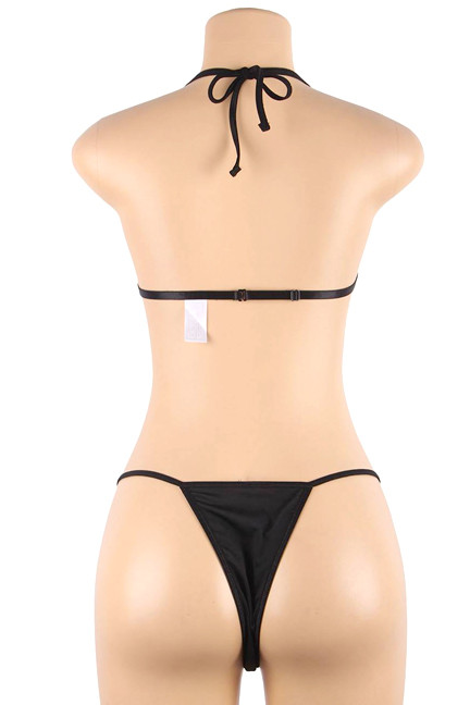 Cherie Black Satin Ribbon Cupless Bralette Thong Lingerie Set