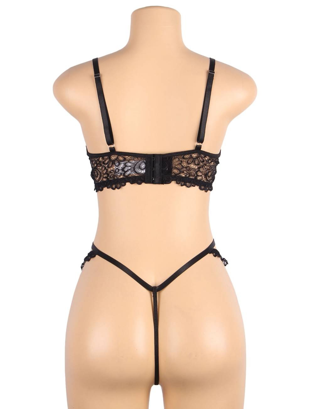 Nadia Black Elegant Lace Cupless Bralette Lingerie Set Plus size