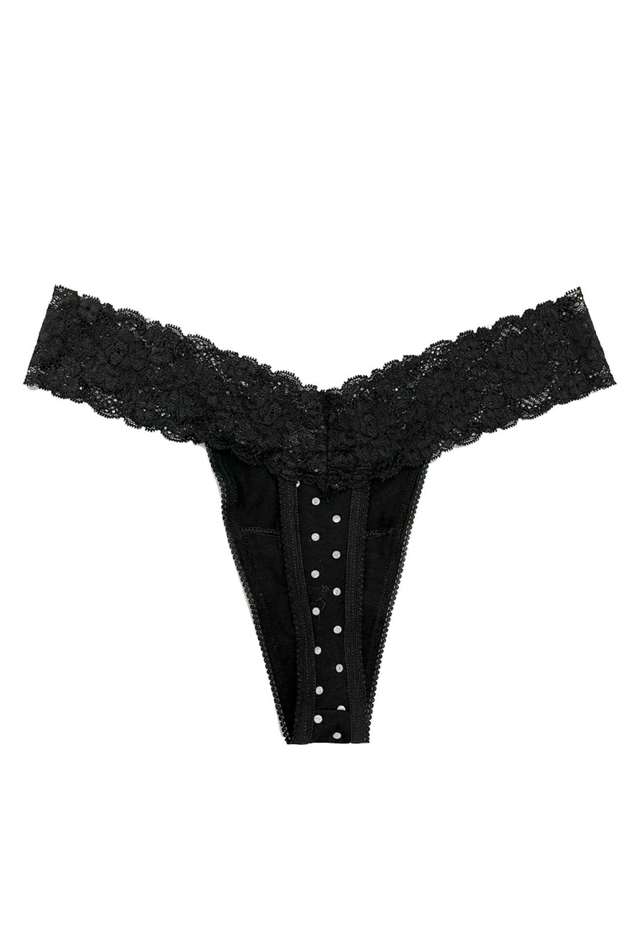 2 Pack Leopard and Polkadot Black Lace Cotton Thong Panty