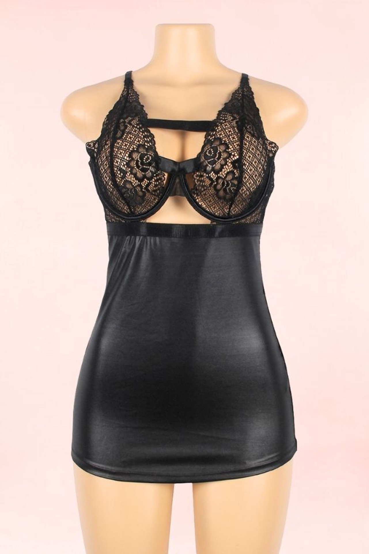 Evanna Lace Faux Leather Vinyl Chemise