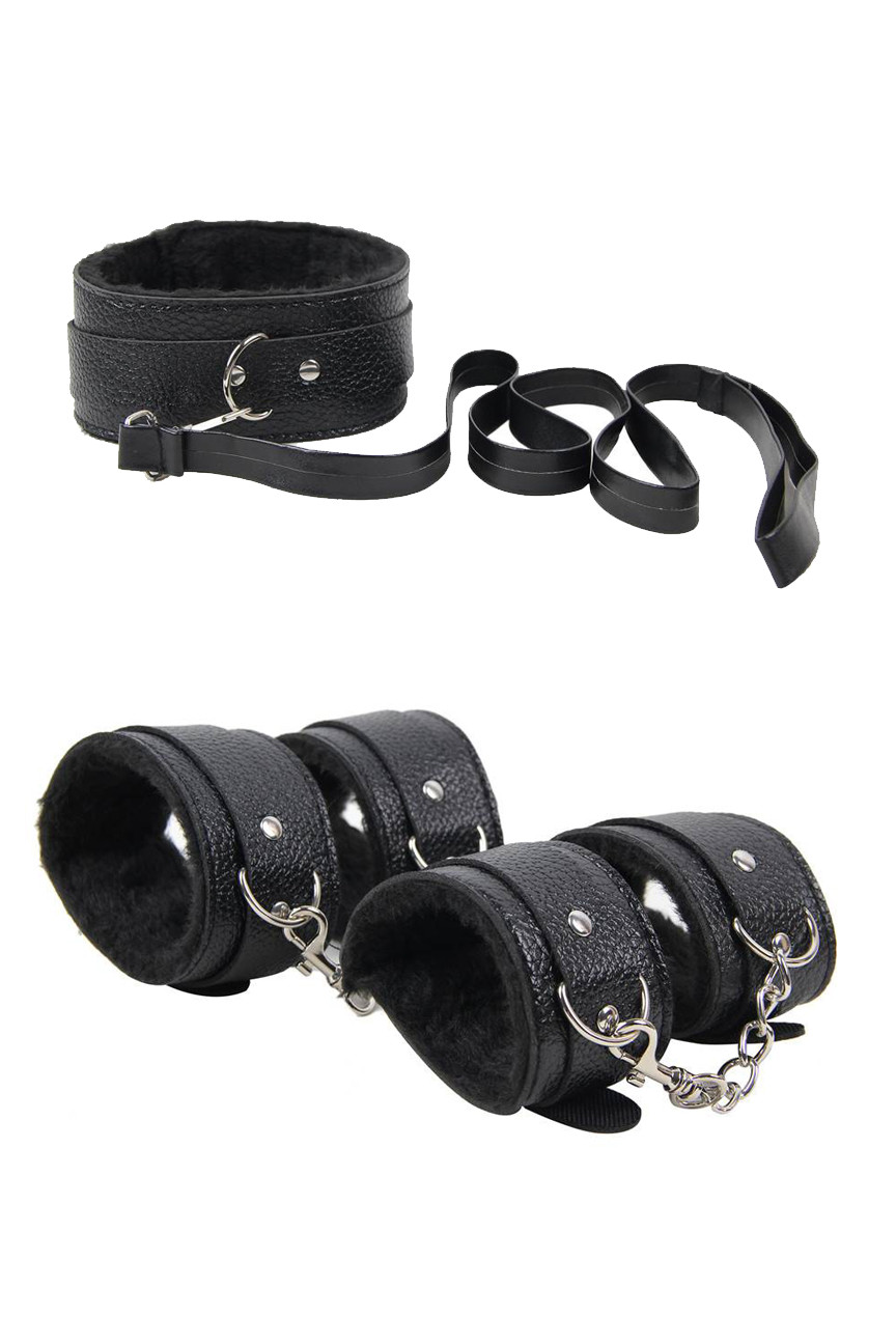Black Faux Leather Fur Lined Beginners Bondage Kit