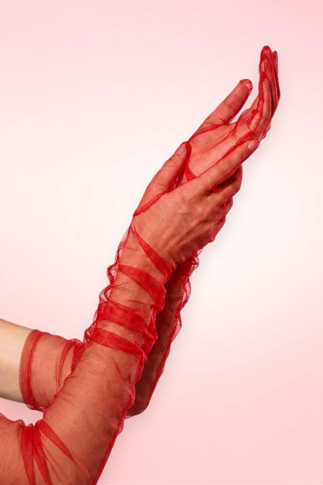 Scarlet Red Tulle Gloves.