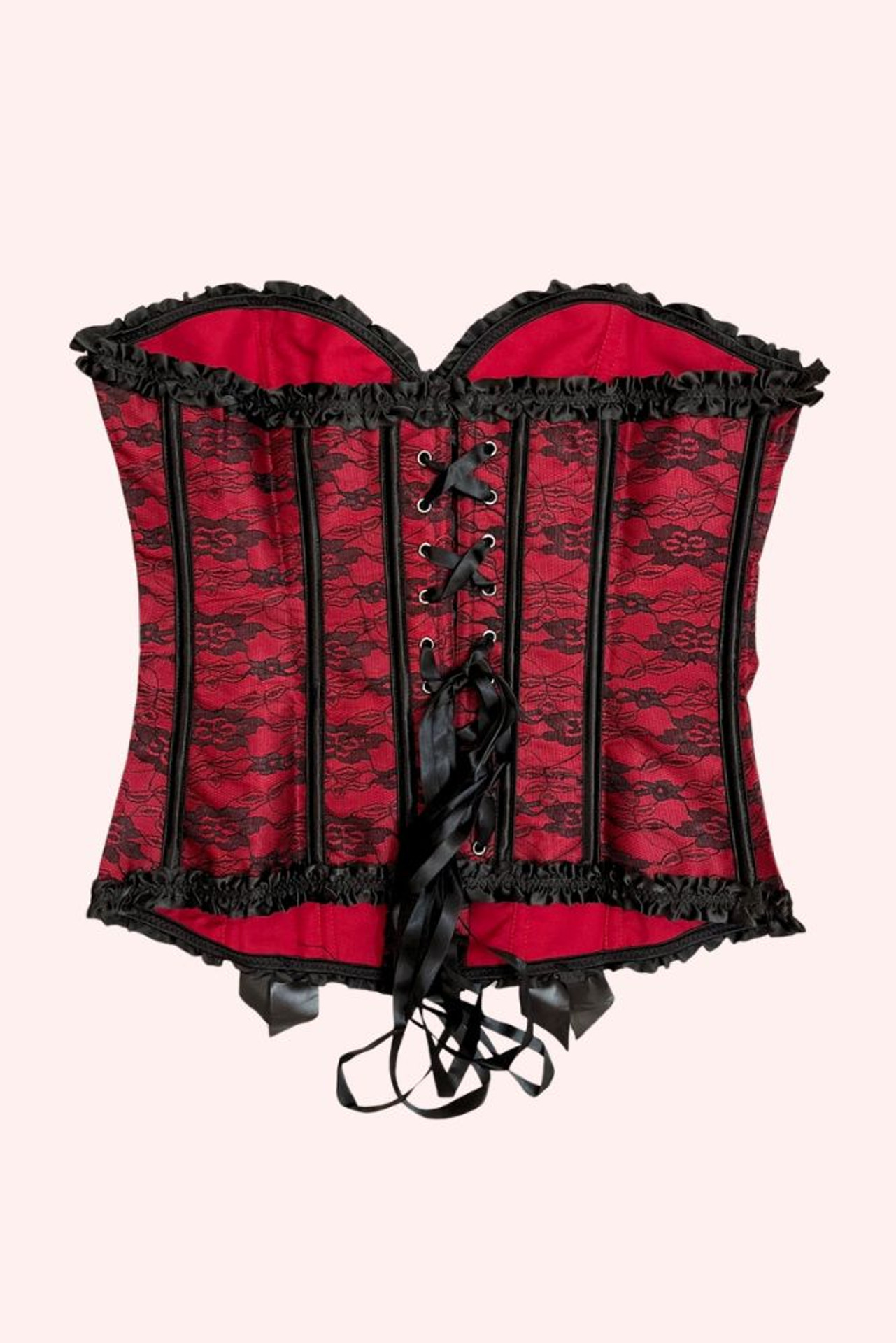 Red Black Lace Burlesque Corset Top
