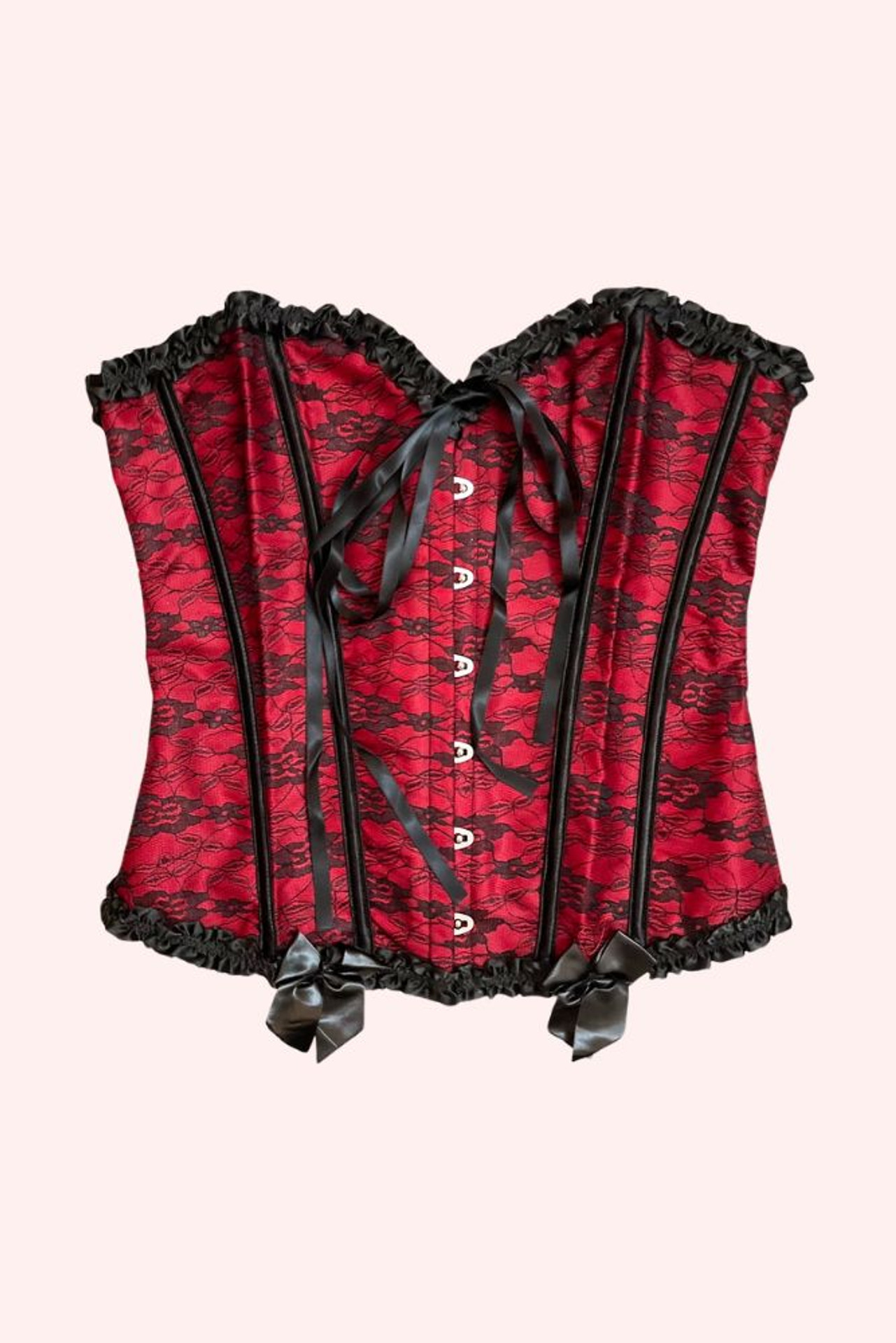 Red Black Lace Burlesque Corset Top