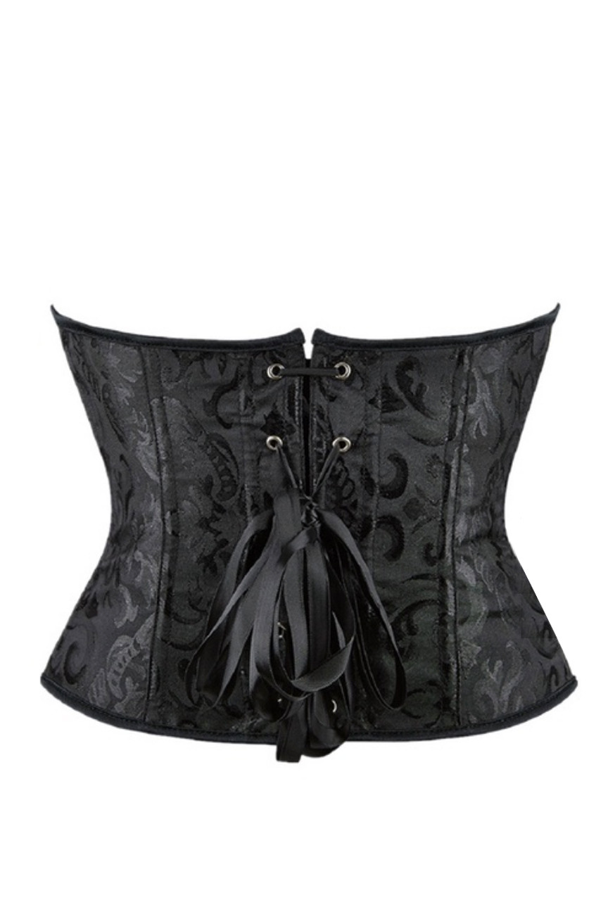 Black Jacquard Sweetheart Short Torso Boned Overbust Corset