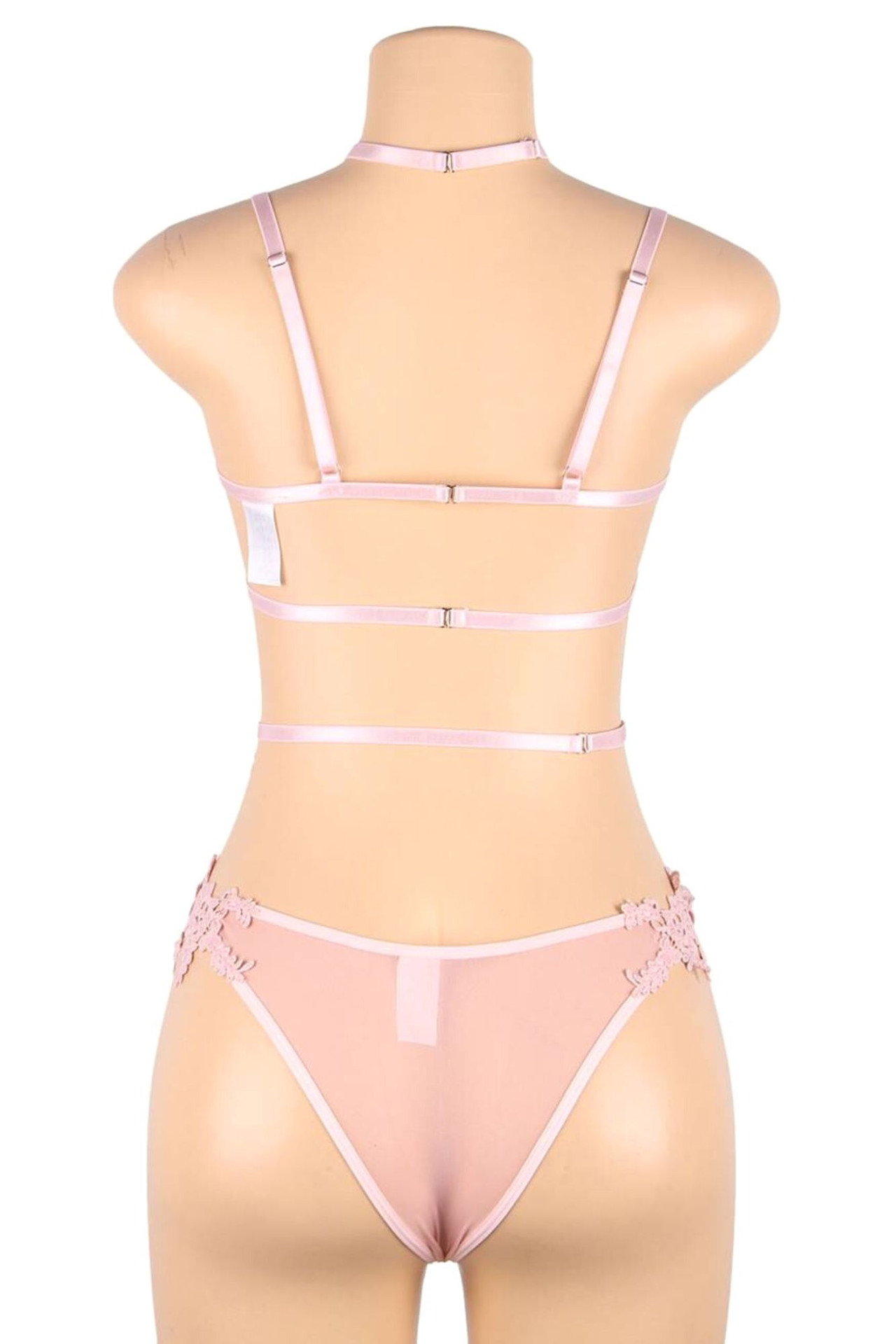 Romy Pink Embroidered Chain Bra and Panty Lingerie Set