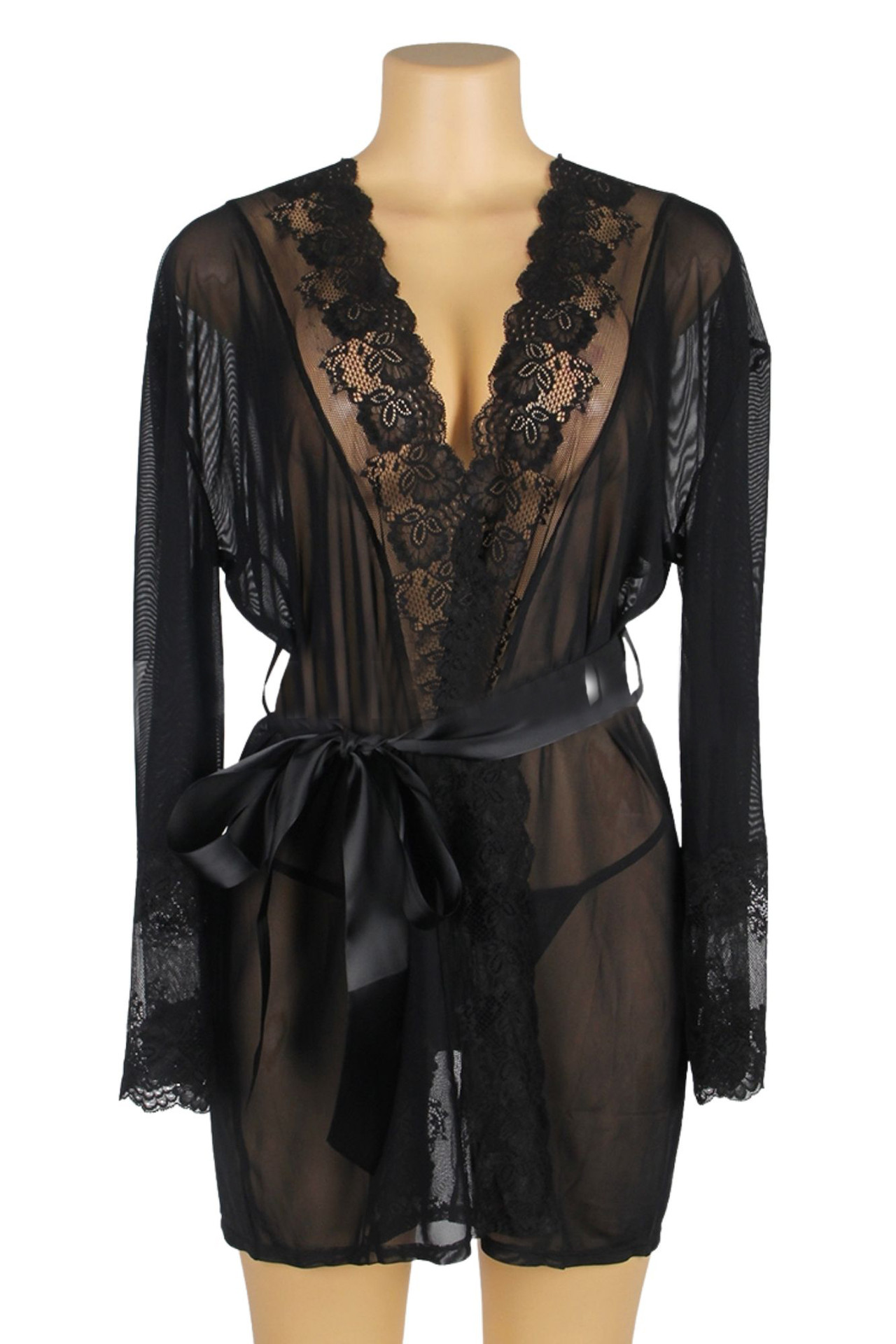 Sorrel Black Floral Lace Open Back Robe