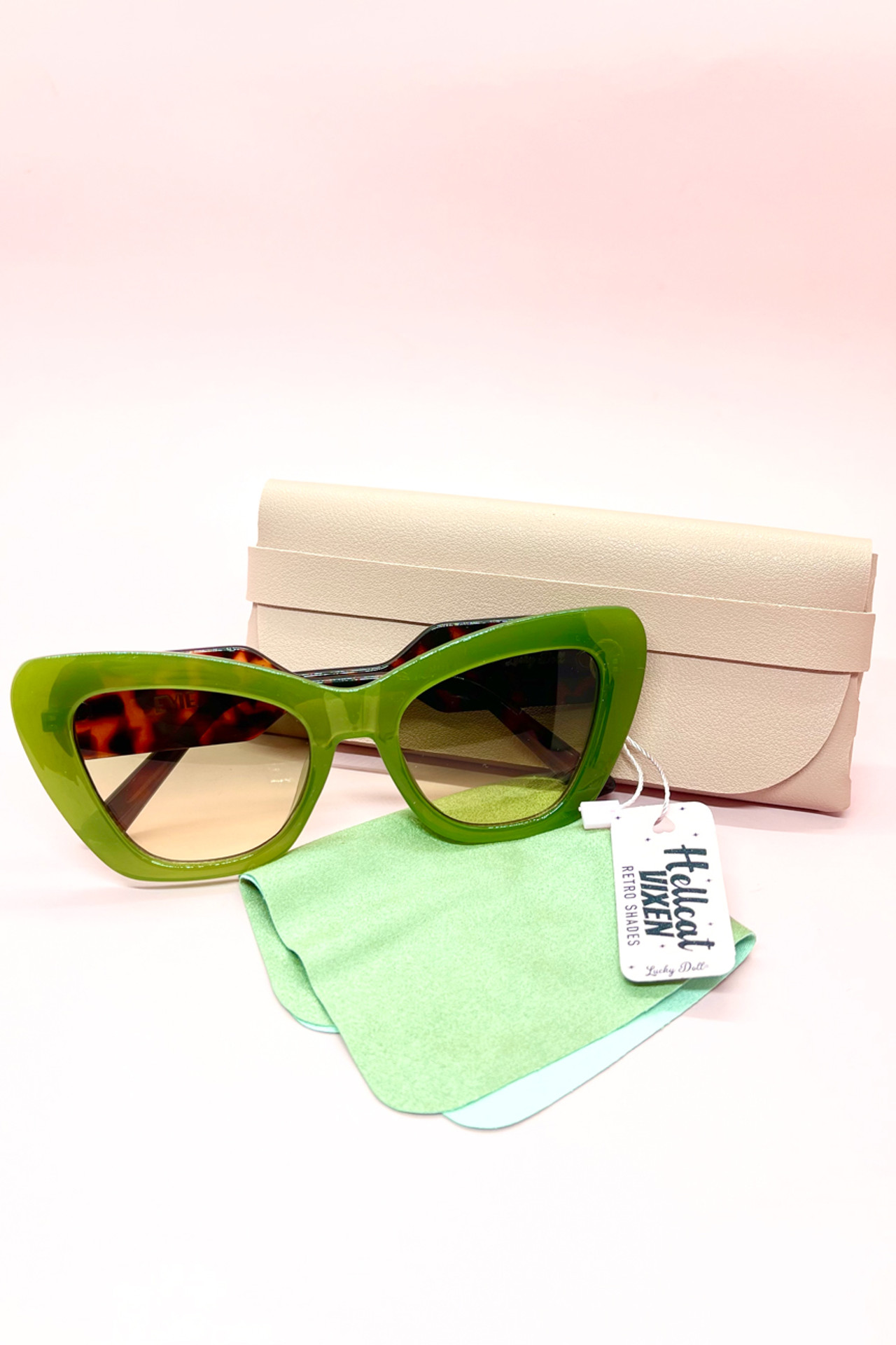 Evie Green & Tortoise Wide Cat Eye Old Hollywood Retro Sunglasses
