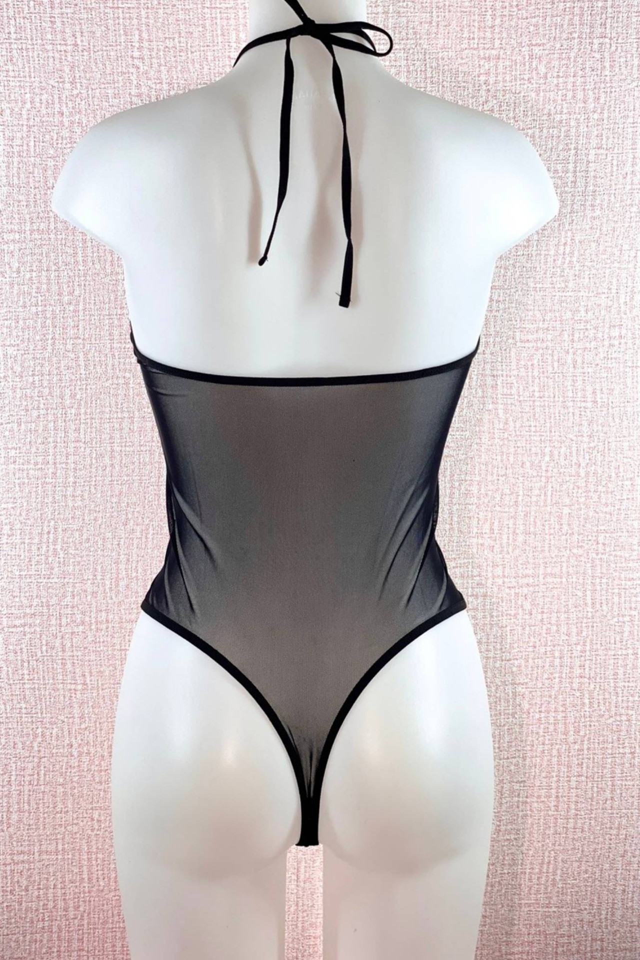 Beverly Halter style teddy bodysuit lingerie on a white mannequin back view