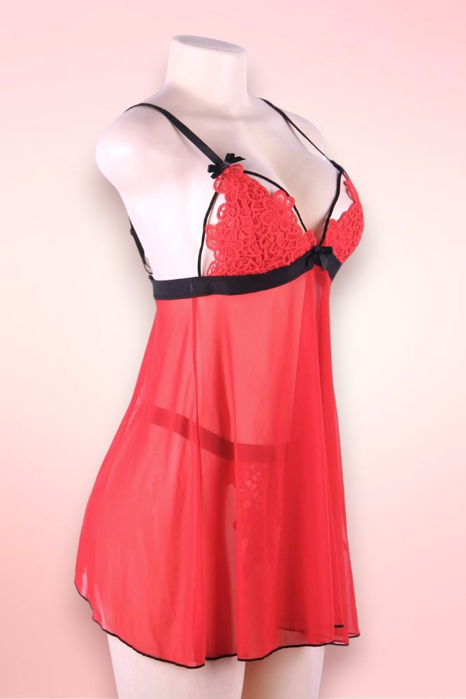 Dana Red Embroidered Babydoll Plus Size