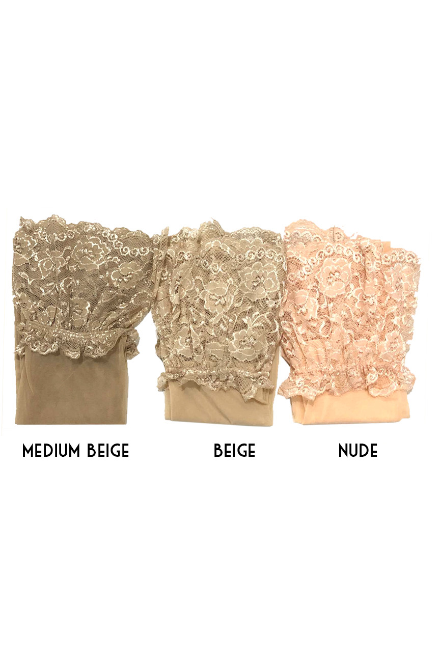 Medium Beige Wide Lace Top Sheer Thigh High Stockings