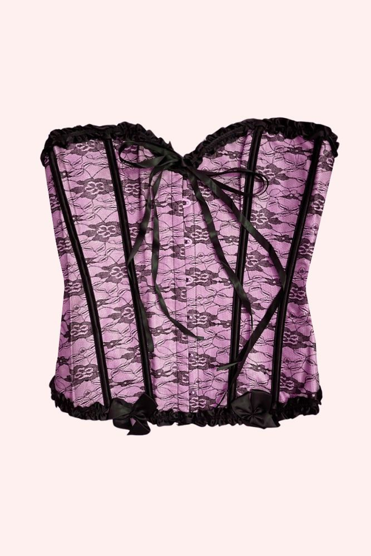 Pink Lace Burlesque Bustier Boned Corset Top