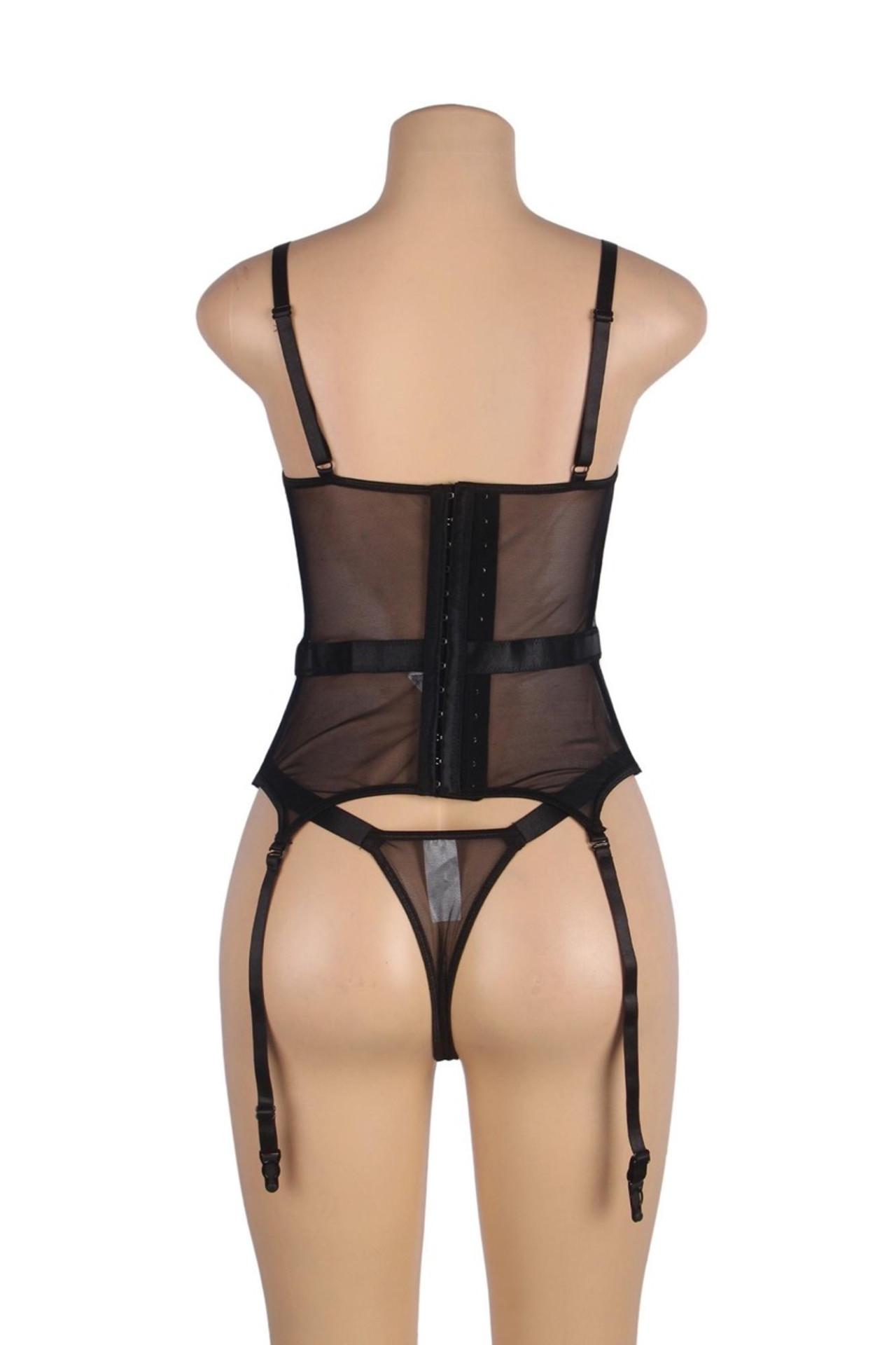 Minerva Black Sheer Embroidered Garter Cami Lingerie Set