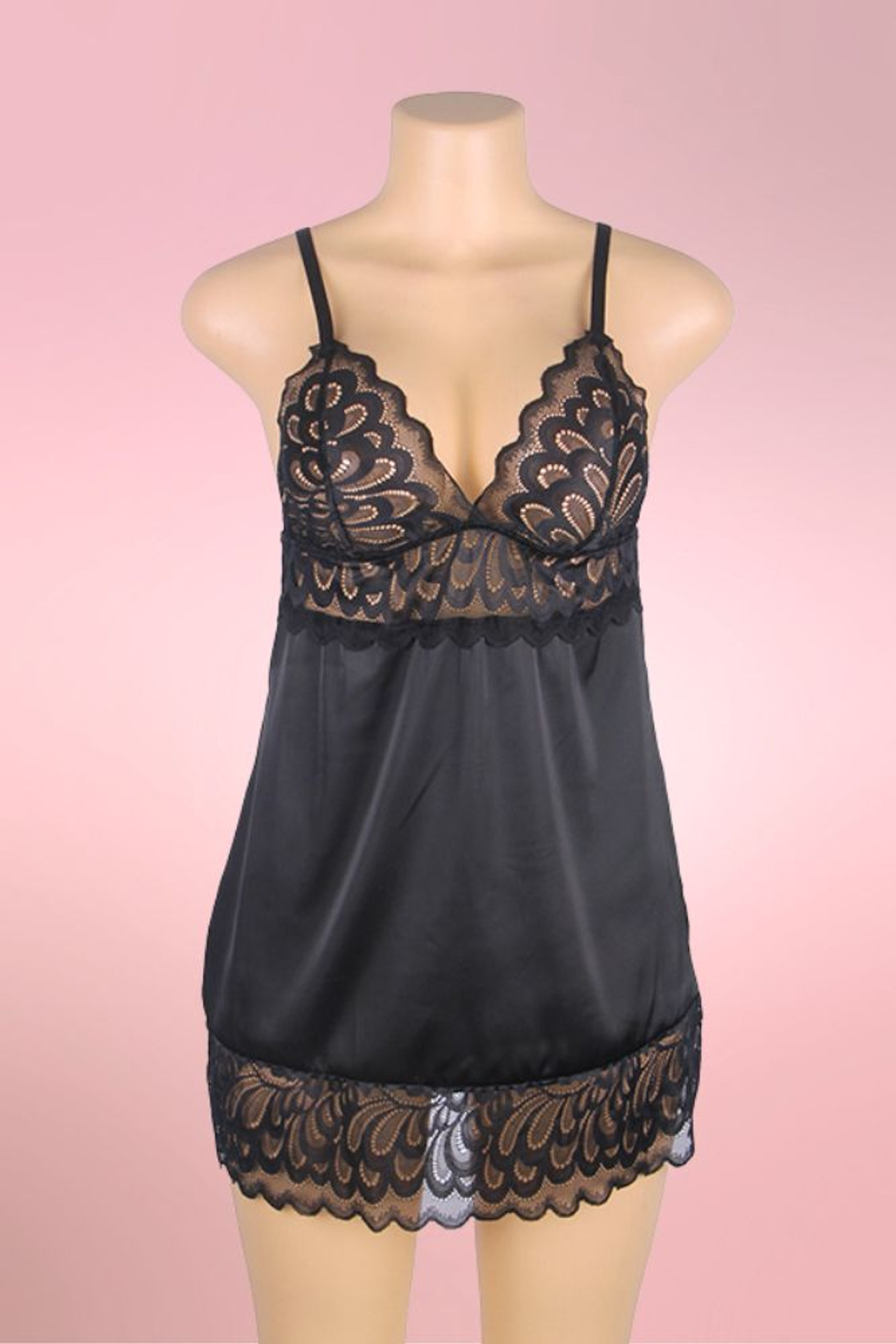 Alexis Black Lace Satin Elegant Babydoll
