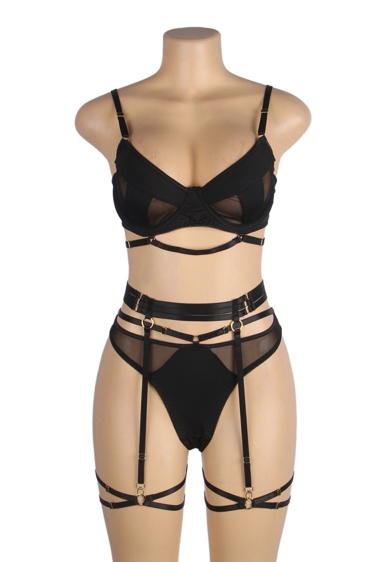 Black lingerie set on a mannequin.