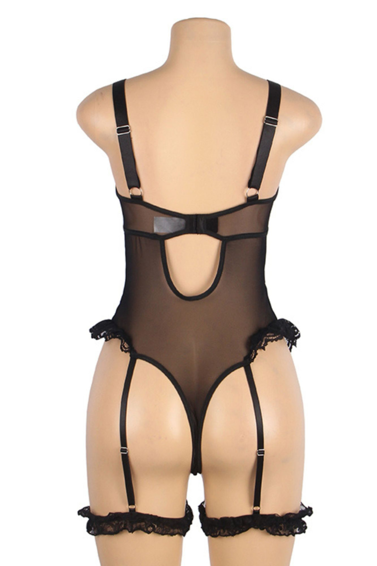 Brittany Plus Size Black Lace Demi Cup Garter Teddy