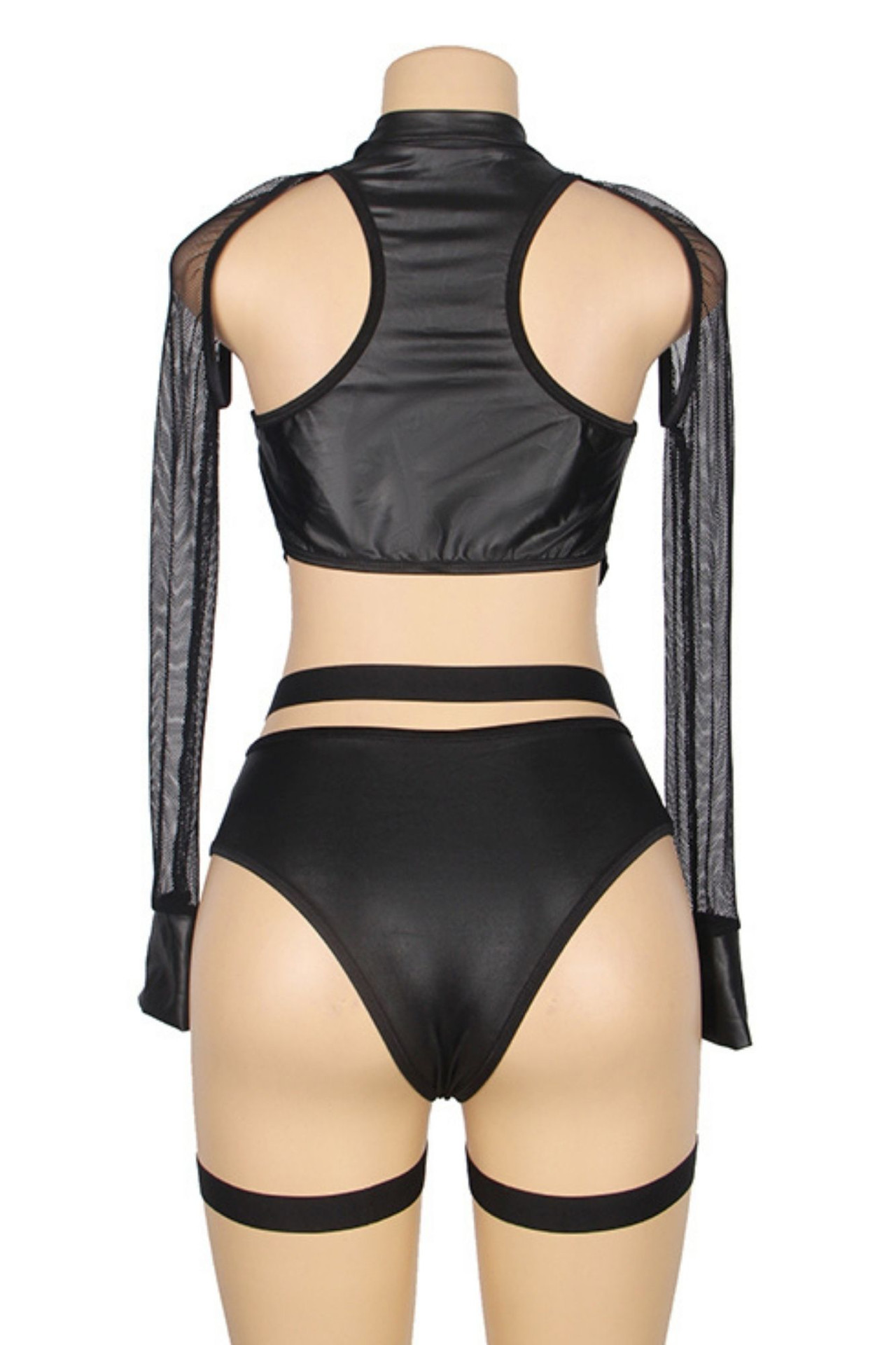 Cat Woman Plus Size Vinyl Cutout Garter Bodysuit Costume