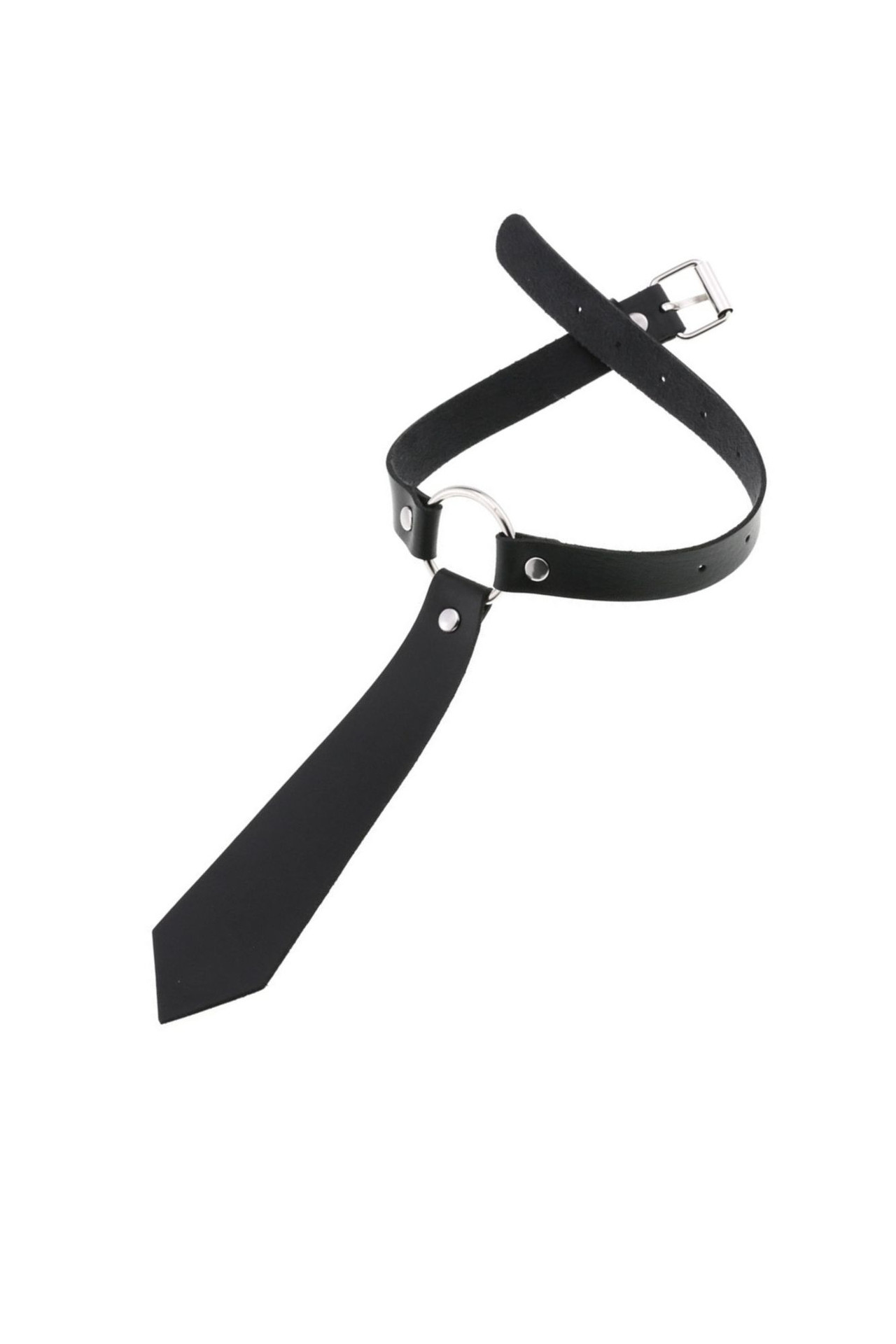Necktie Faux Leather O-Ring Buckle Choker Necklace