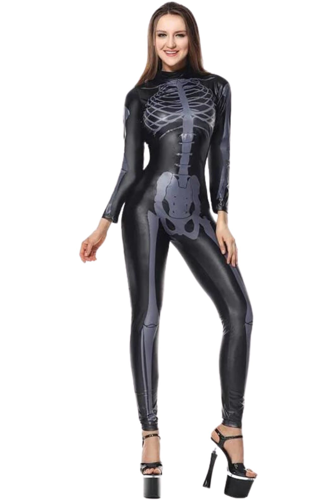 Skeleton Halloween Vinyl Dark Gray Jumpsuit
