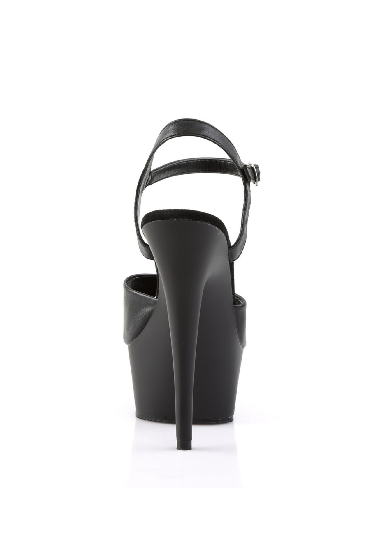 Pleaser USA Delight 609 Black Vegan Leather 6” Ankle Strap High Heel Stiletto Platform Peep Toe Sandals