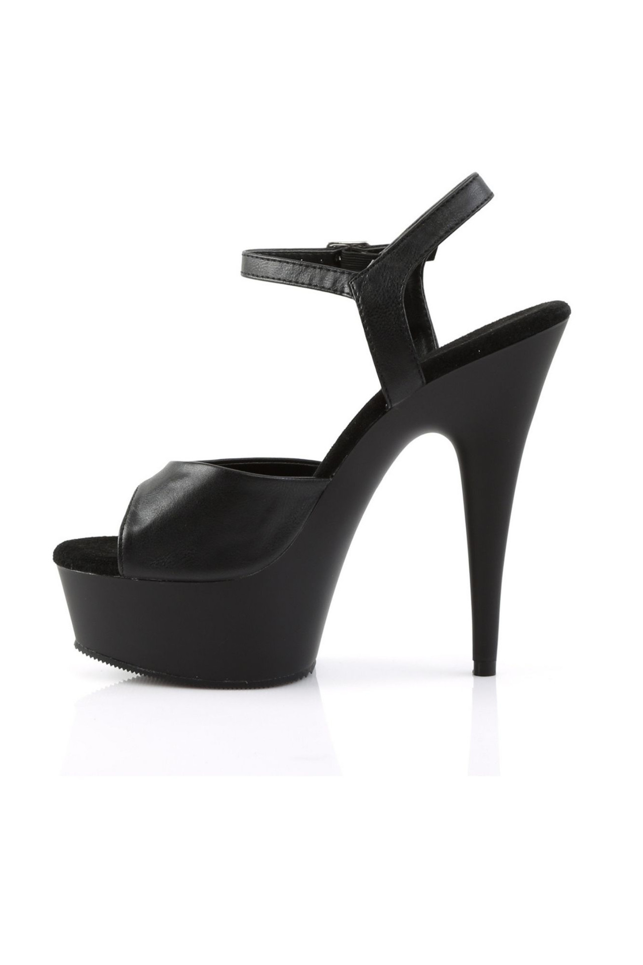 Pleaser USA Delight 609 Black Vegan Leather 6” Ankle Strap High Heel Stiletto Platform Peep Toe Sandals