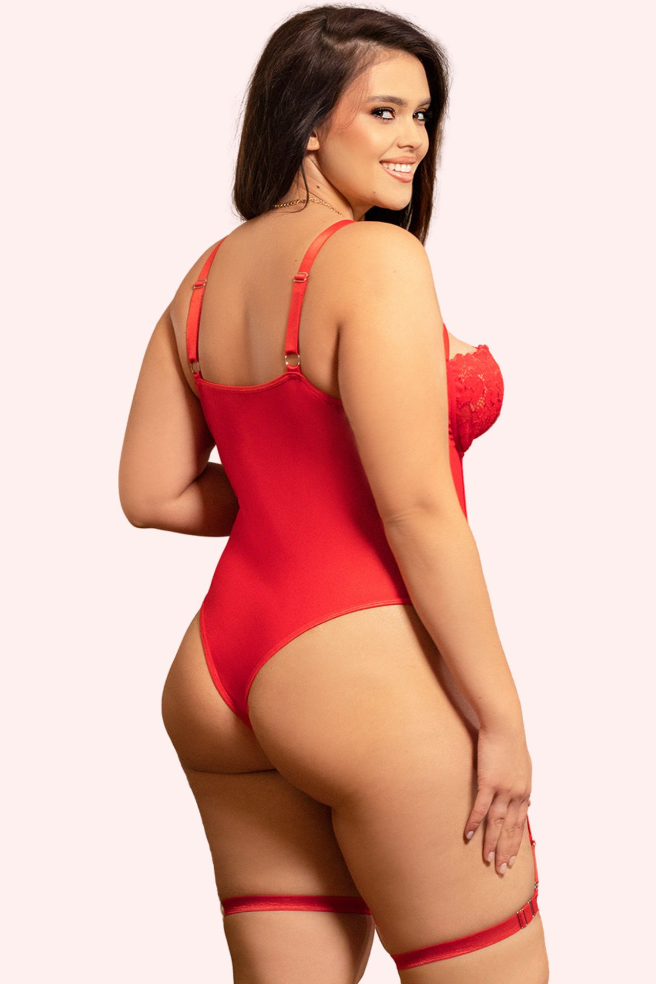 Willow Plus Size Red Lace Mesh Garter Teddy Bodysuit