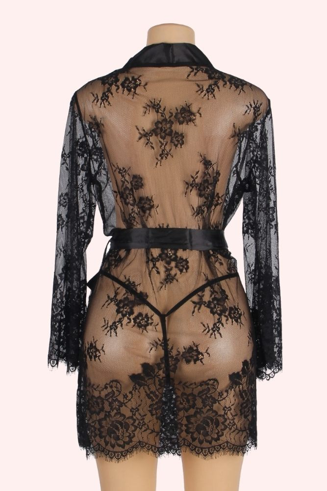 Nympha Plus Size Black Eyelash Lace  Night Gown Robe