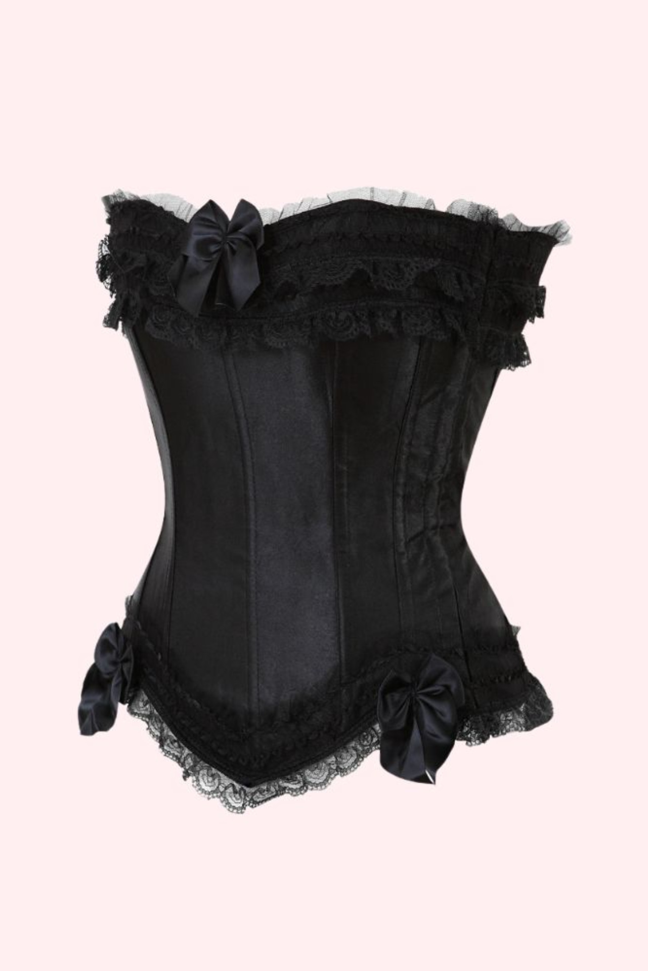 Marguerite Black Saloon Ruffle Satin Vintage Boned Corset Top