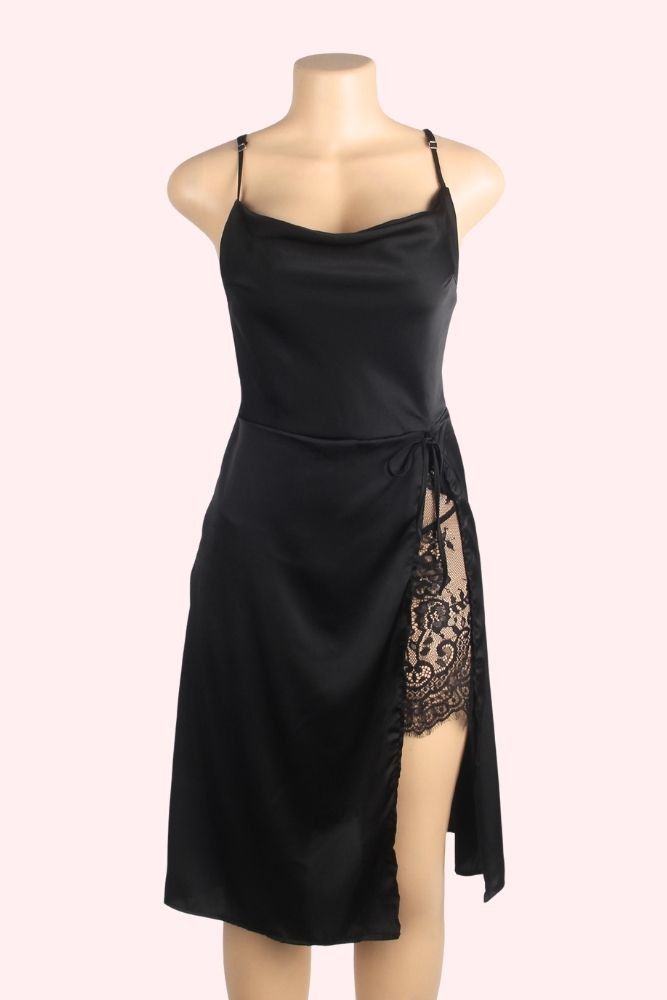 Paloma Satin Black Long Nightgown