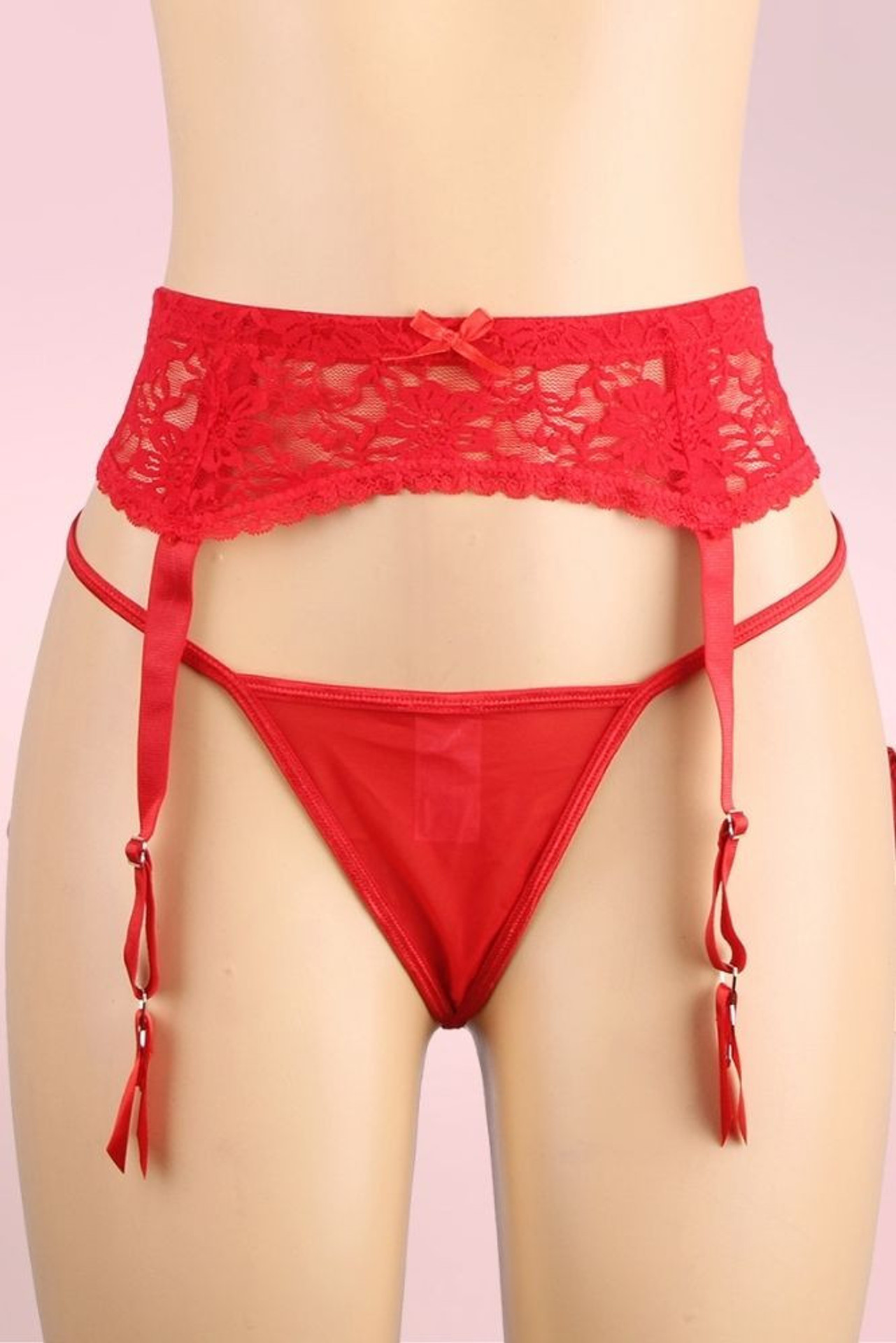 Plus Size Garter Belt Gianna Red Lace Suspender and Panty Set  actual product picture on a mannequin front view 