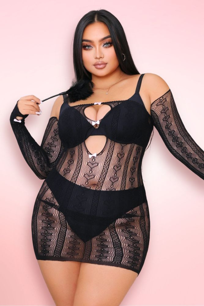 Carmen Black Plus Size Bodystocking Dress