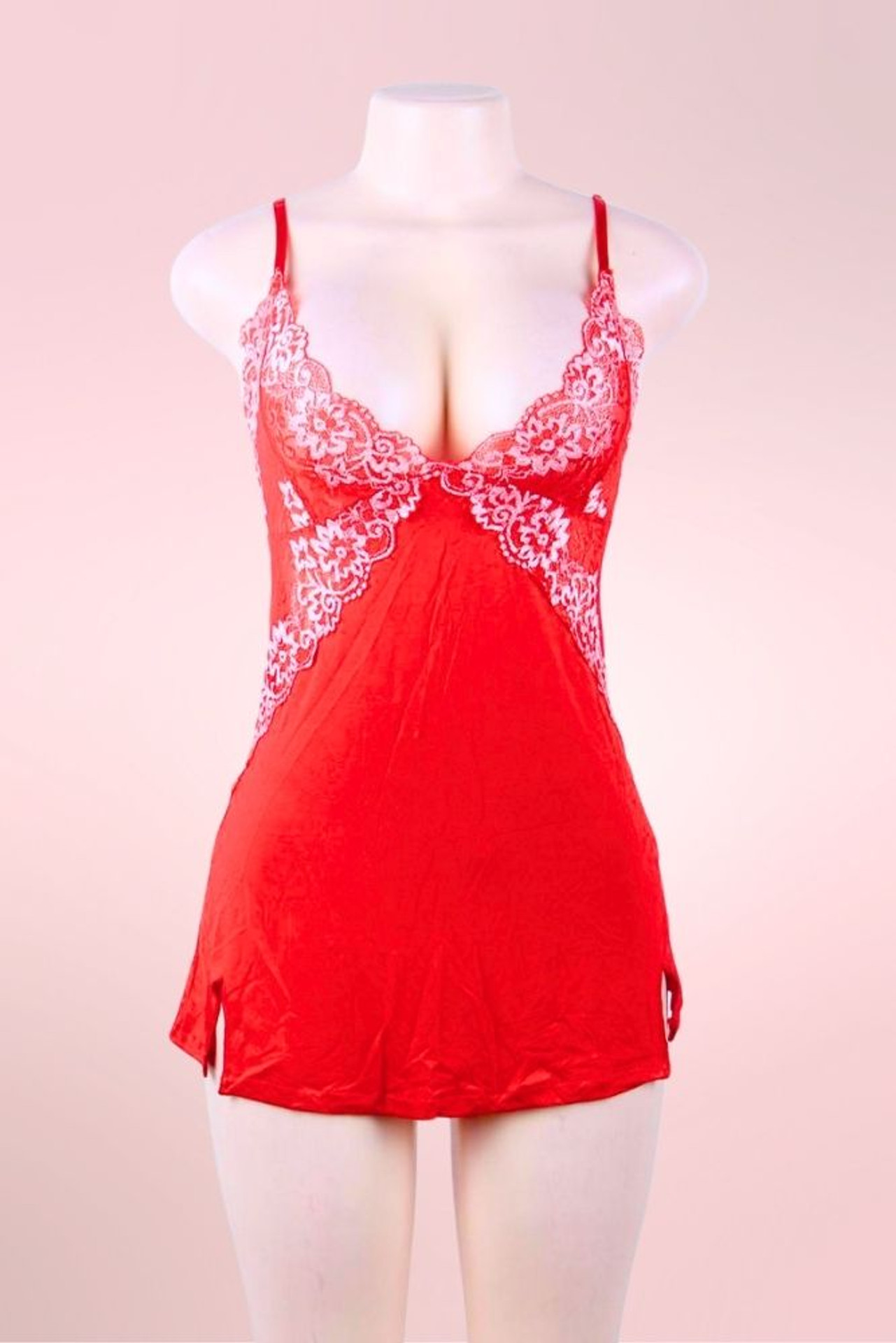plus size red lingerie sleepwear modal night dress   actual product picture on a mannequin front view 