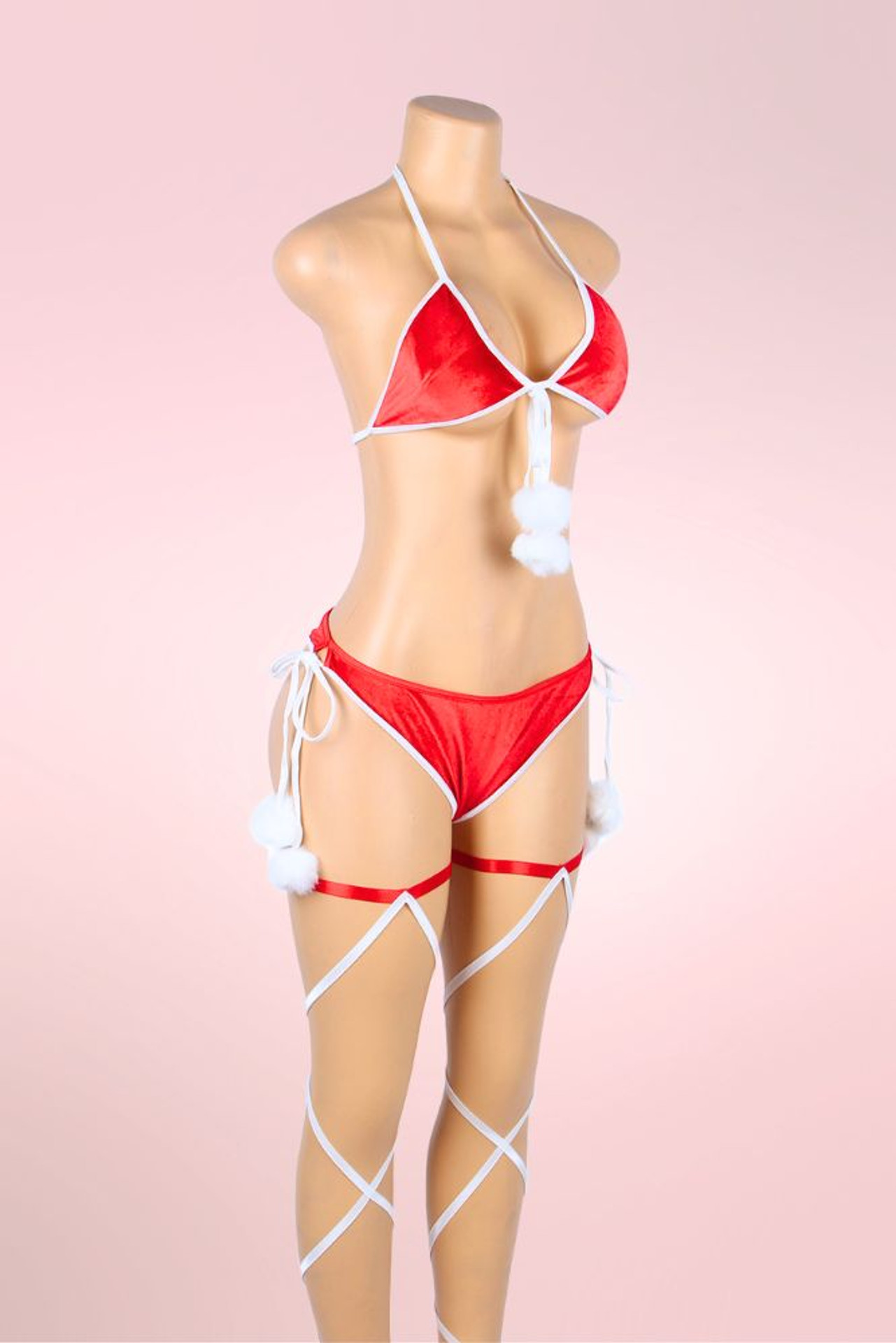 Candy Christmas Red Velvet Plus Size Bra and Panty Set