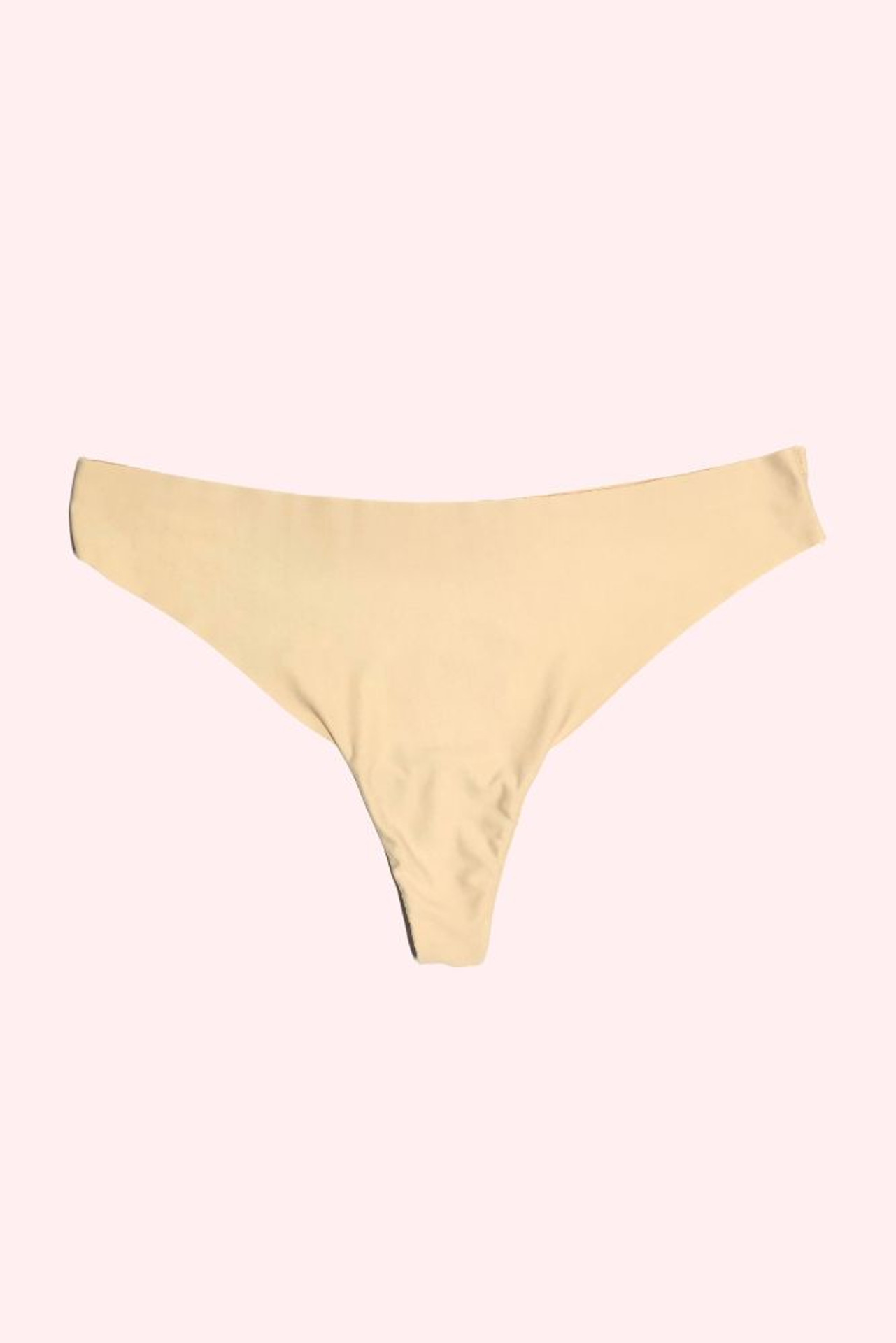 beige seamless thong panty actual product picture flat lay