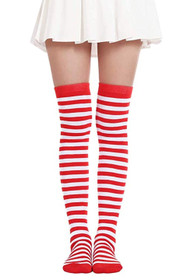 Red White Stripes Holiday Over the Knee High Socks Christmas