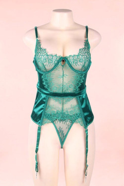 Sasha Green Lace Corset with Garter Suspenders. Sasha Green Lace Corset with Garter Suspenders.