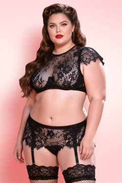 Dorian Black Lace Lingerie Set with Garter Belt.