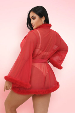 Betty Red Faux Mink Retro Short  Plus Size Robe
