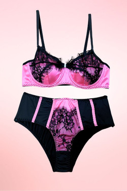 Sugar Sue Hot Pink Satin Bra and High Waist Panty.