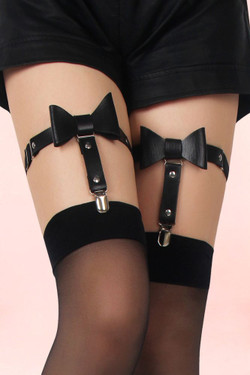 Black Bow Thigh Garter Clip