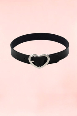 Black Pleather Choker Heart Buckle .