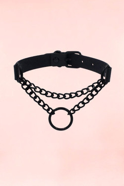 Black Pleather Choker with Oring Chain.