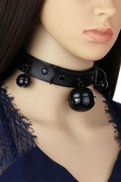 Black Vegan Leather Choker with Black Bell