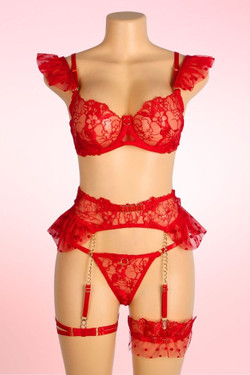 Nikki Red Plus Size Garter Lingerie Set
